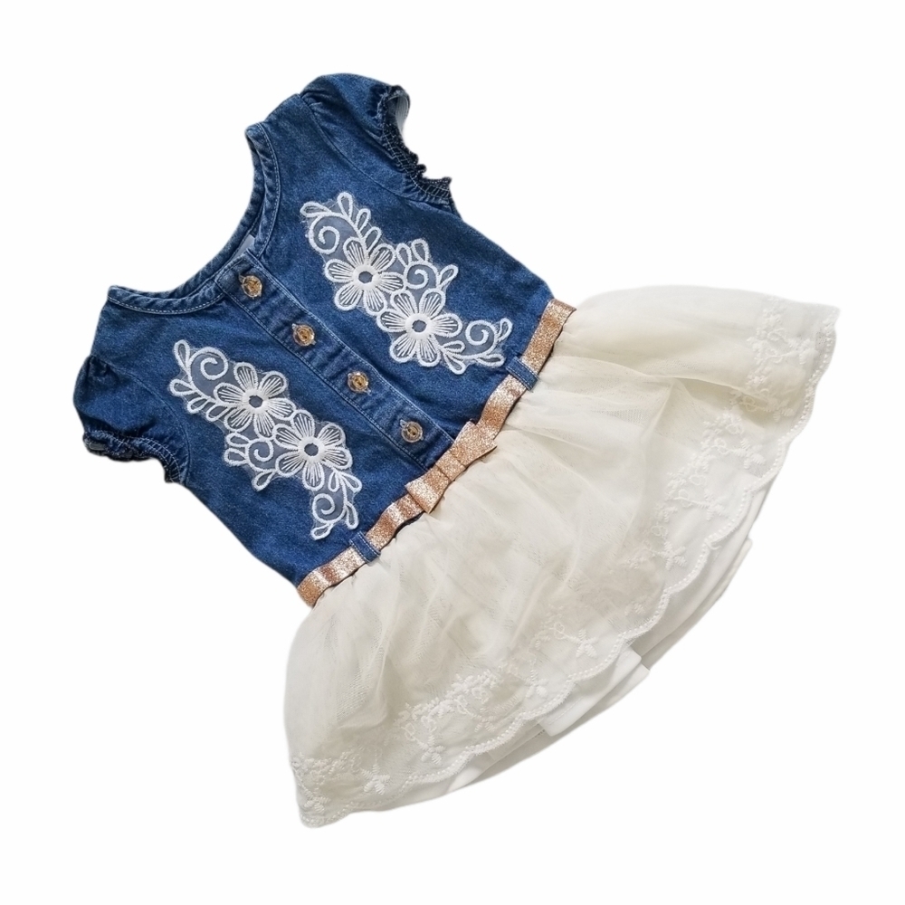 Nanette Baby Denim Floral Tinsel Party Dress